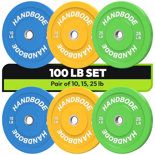 HANDBODE 100LB Bumper Plates Olympic Weight Plates, Colored...