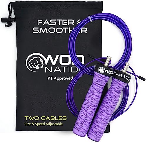 WOD Nation Jump Rope - Purple, Adjustable Length - Alloy...