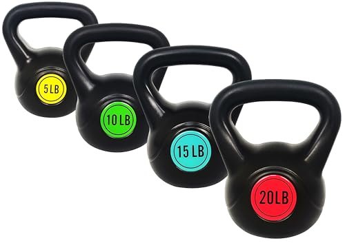 OLIXIS 50LBS 4-Piece Kettlebell Set with Wide Grip -...