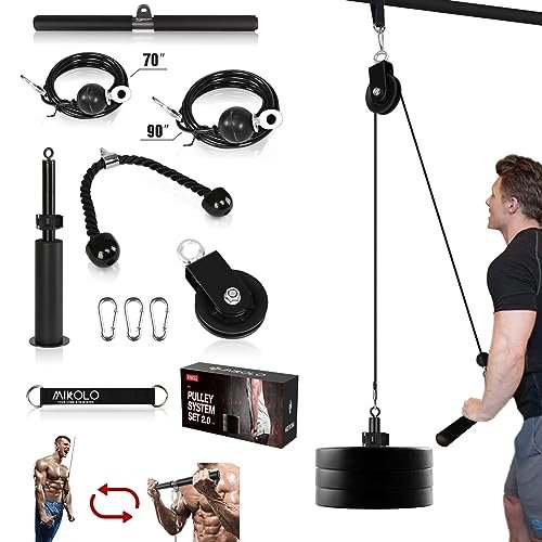 Mikolo Fitness LAT and Lift Pulley System, Dual Cable...