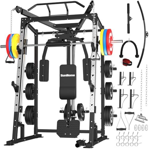 SunHome Smith Machine, 2000LBS Power Cage Squat Rack with...