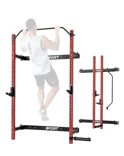 Folding Squat Rack Wall Mounted for Home Gym Garage, 1000...