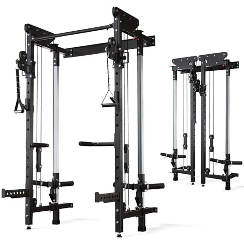 Folding Squat Rack - Wall Mounted Power Rack Cage Home...