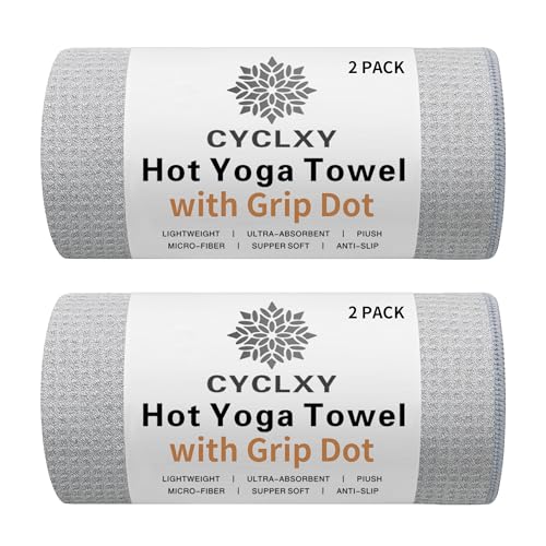 CYCLXY 2 Pack Hot Yoga Towel with Grip Dot，Stickyfiber...