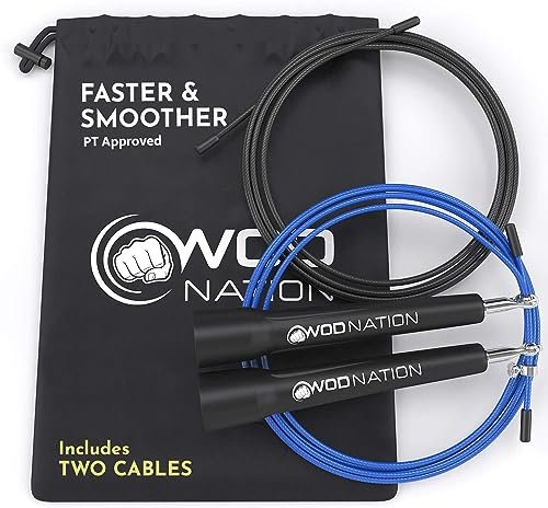 WOD Nation Jump Rope - Black Alloy Steel, Adjustable...
