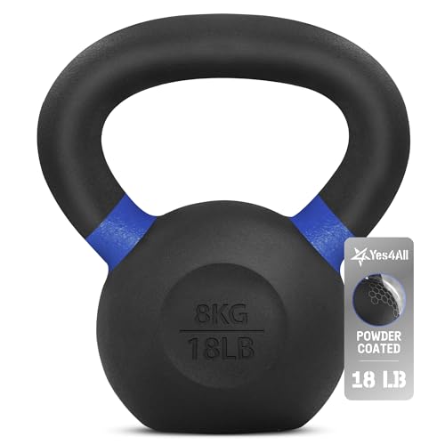 Yes4All Powder Coated Kettlebell, 18 lb Cast Iron Core...