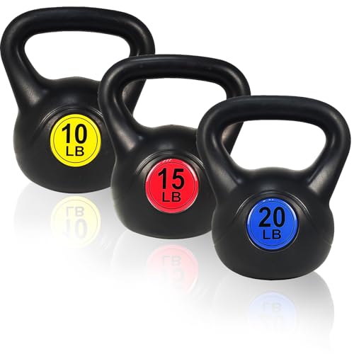 OLIXIS 3-Piece Kettlebell Set with Wide Grip - Perfect...