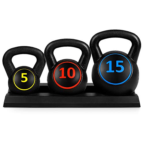 Best Choice Products 3-Piece Kettlebell Set with Storage...