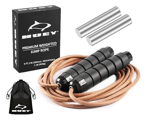 HUEY Sport Weighted 1lb Leather Jump Rope Adjustable...