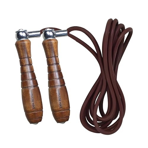 Leather Jump Rope with Wooden Weighted Handles - Workout...