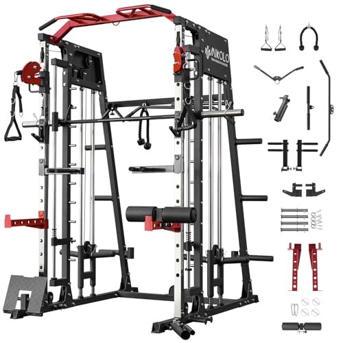 Mikolo Smith Machine, 2200lbs Squat Rack with LAT-Pull Down...