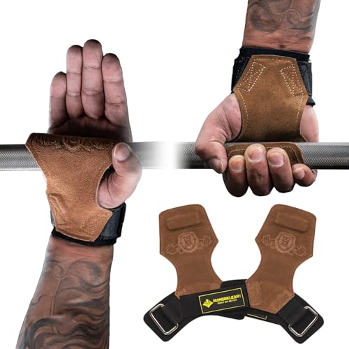 MANUEKLEAR Gym Straps, Double Leather Lifting Straps for...