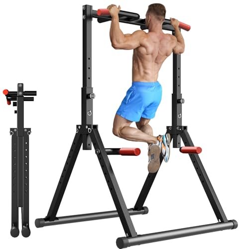 WATBKHE Foldable Power Tower Pull Up Bar Dip Station,...