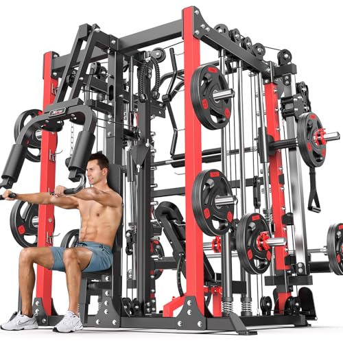 Smith Machine，Multi-Function Squat Rack Power Cage with...