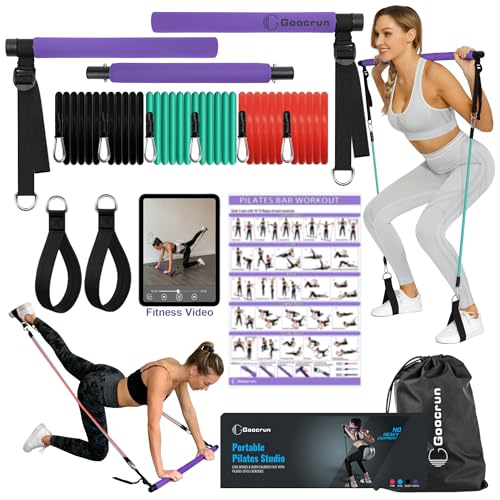 Goocrun Portable Pilates Bar Kit with Resistance Bands for...