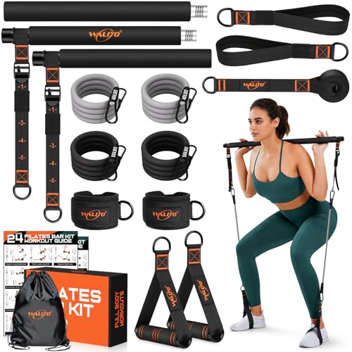 Pilates Bar Kit with Resistance Bands, 3-Section...