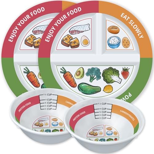 Viynran 4 Pcs Portion Control Plates & Bowls Set (9...