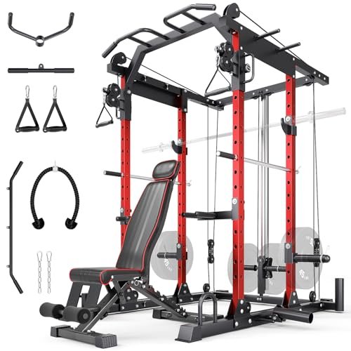YOLEO Smooth Dual Pulley System Power Cage, 1600LBS...