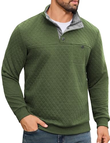 URRU Quilted Sweatshirt for Men Contrast Stand Collar...