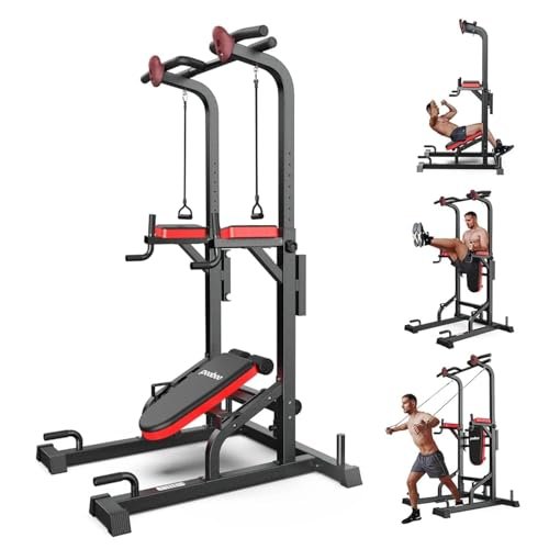 Pooboo Power Tower Dip Station Pull Up Bar for Fitness...