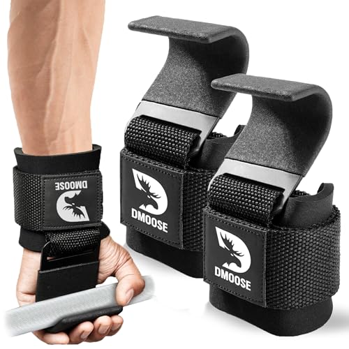 DMoose Fitness Weight Lifting Hooks (Pair) for Deadlifts,...