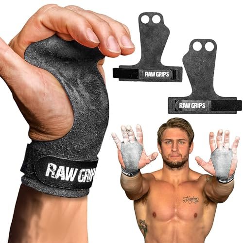 JerkFit Raw Grips 3.0, 2 Finger Leather Gymnastics Grips...