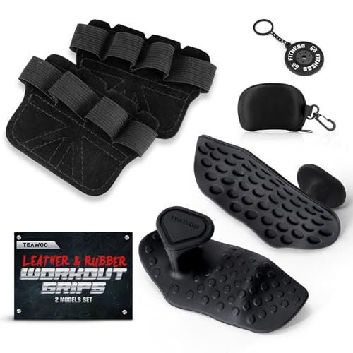 TEAWOO Anti-Slip Workout Grips & Four Fingers Gym Gloves...