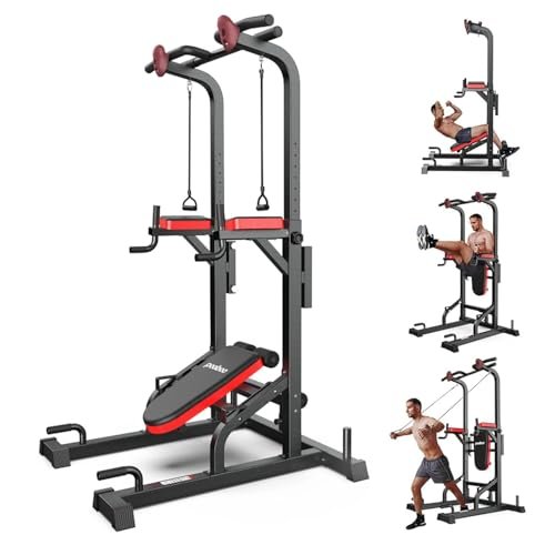 Pooboo Power Tower Dip Station Pull Up Bar for Fitness...