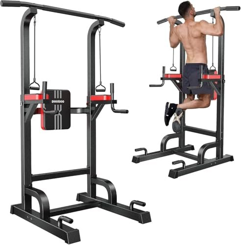 Pooboo Power Tower Dip Station Pull Up Bar for Fitness...