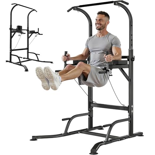 Pull Up Bar Power Tower Dip Station, Adjustable Strength...