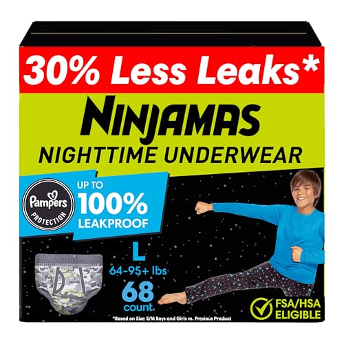 Ninjamas Boys Bedwetting Nighttime Underwear, Size L Pull...