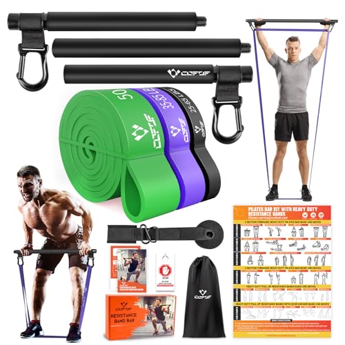 Portable Heavy Duty Resistance Bar with 3 Resistance Bands,...