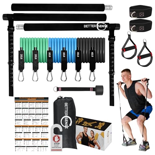 Pilates Bar Kit with Resistance Bands – Adjustable 39”...