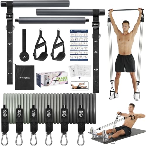 Pilates Bar Kit with Resistance Bands Latex Elastic,...
