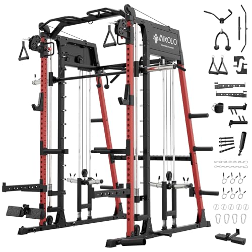 Mikolo Smith Machine, 2200lbs Squat Rack with LAT-Pull Down...
