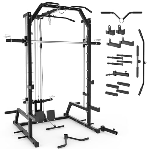 GYMWORTH Smith Machine, Power Rack with LAT Pulldown...