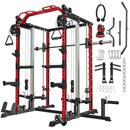 Smith Machine Home Gym, Multi-Function Power Cage with Dual...