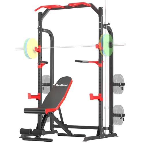 SunHome Power Cage Squat Rack with Bench, Multi-Functional...