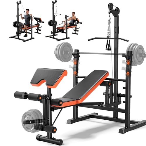 Fostoy 9-in-1 Adjustable Olympic Weight Bench with Lat...