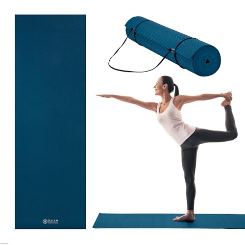 Gaiam Essentials Premium Yoga Mat with Carrier Sling, Navy,...