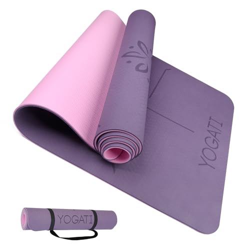 YOGATI Yoga Mat with Alignment Lines. Exercise mat with...