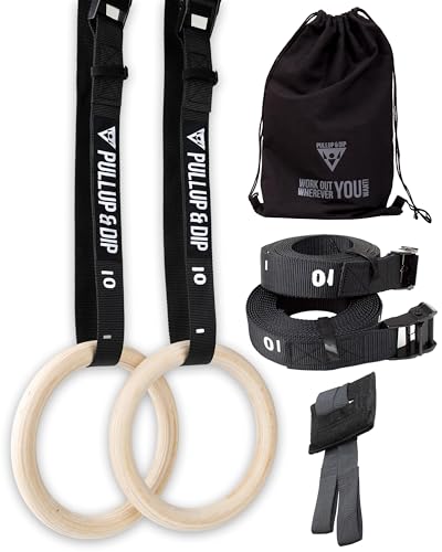 PULLUP & DIP Premium Gymnastic Rings, Wooden Gym Rings...