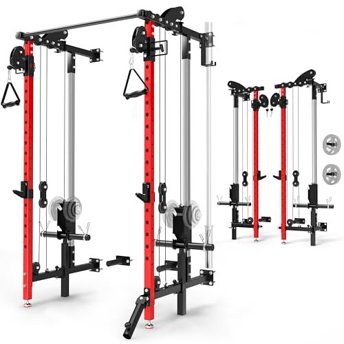 Folding Power Rack, Wall Mounted Squat Rack with Dual...