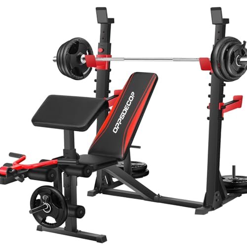 OPPSDECOR 900LBS Weight Bench Set with Squat Rack Preacher...