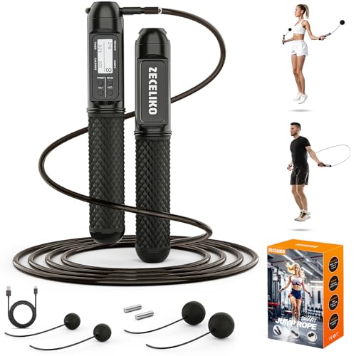 ZECELIKO Smart Jump Rope with LED Display and Jump...