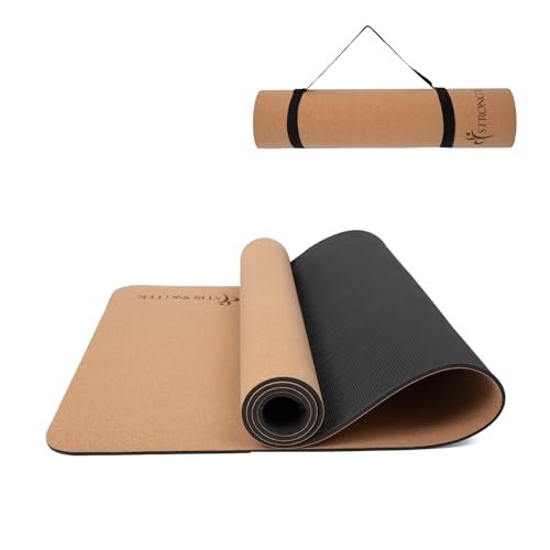 StrongTek Eco-Friendly Cork Yoga Mat, 7mm Thick, 72