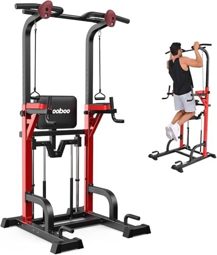 Pooboo Power Tower Dip Station Pull Up Bar for Fitness...