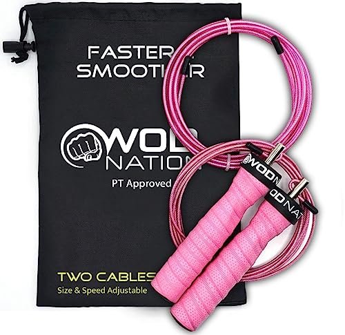 WOD Nation Speed Rope Jump Rope - Pink, 2 Cables...