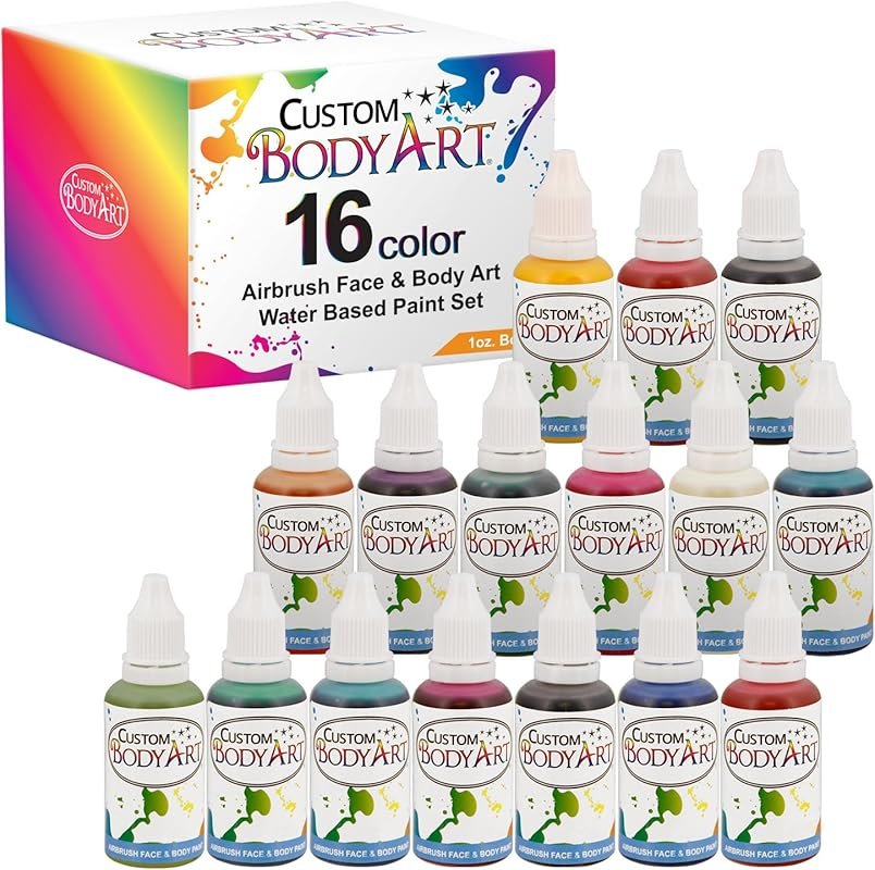 16 Water Based Airbrush Makeup Body Paint Colors in 1 oz Bottles for Face and Bo...