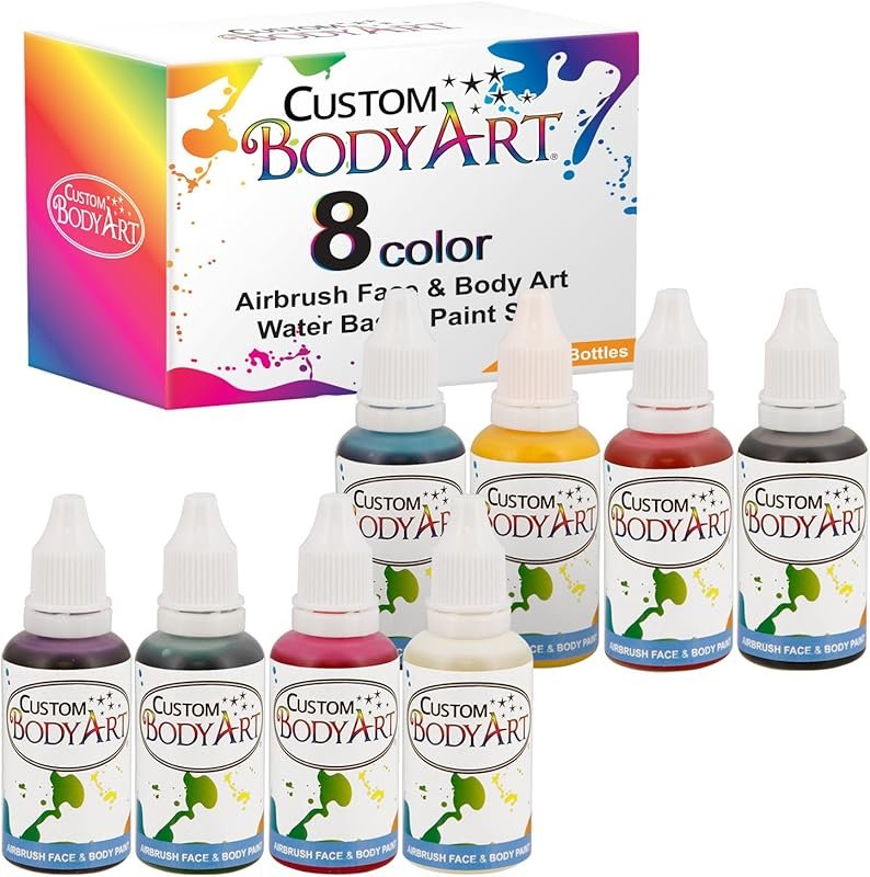 Custom Body Art 1-oz 8 Color Primary AirbrushWater Base Face-Body Paint Set